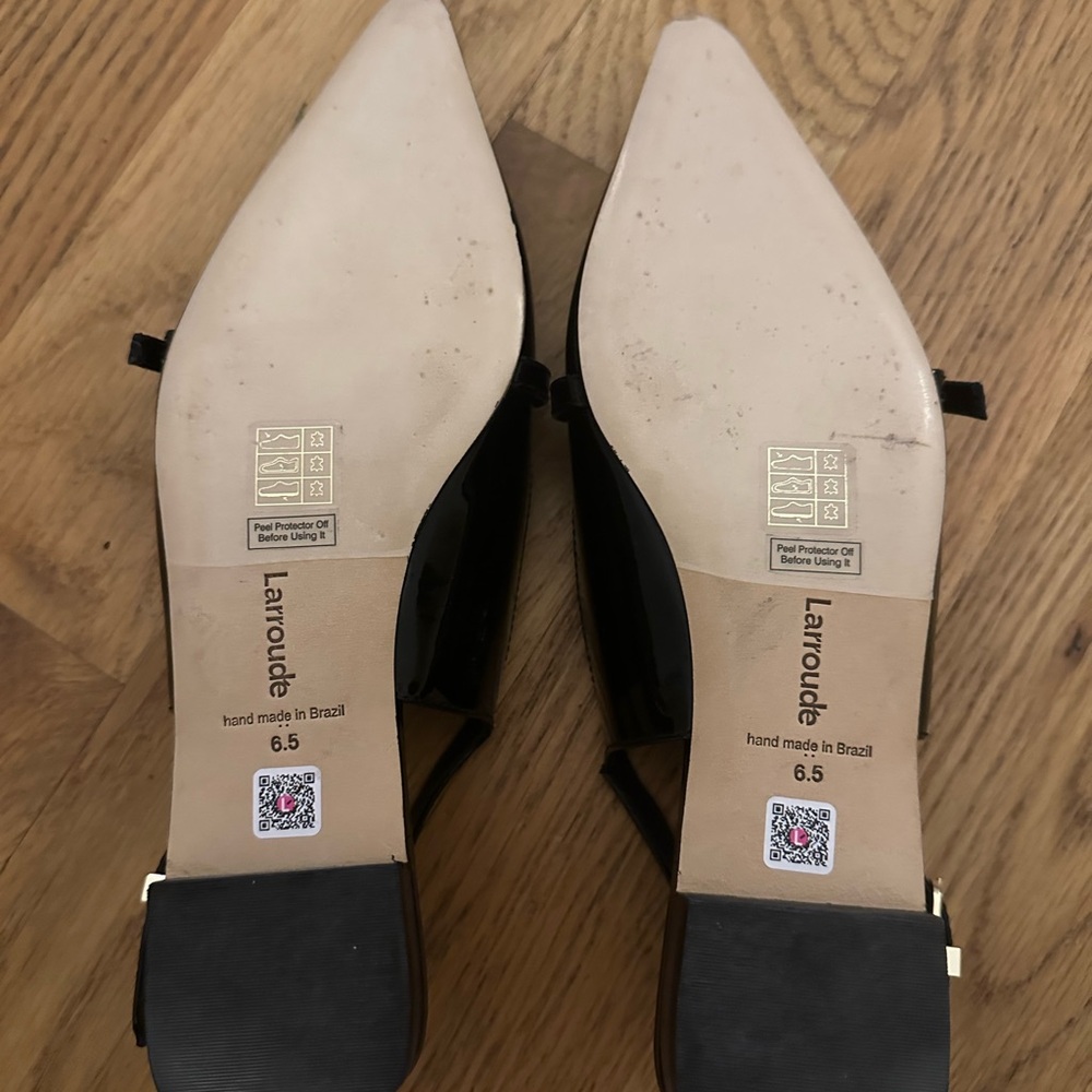 Larroude Black Patent Leather Pointed Toe Mary Jane Slingback Flats - Picture 3 of 3